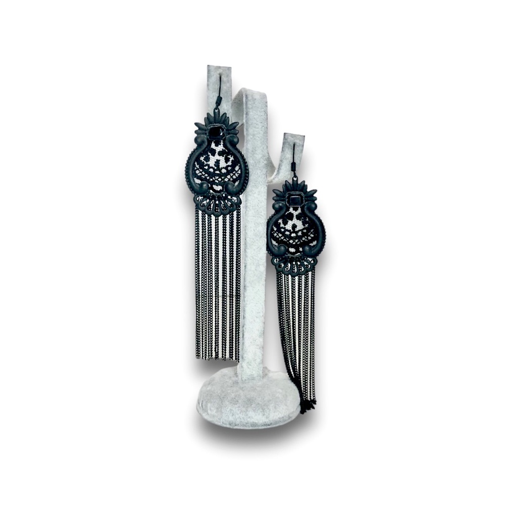 Tassel Earrings with Laces and Rhinestones